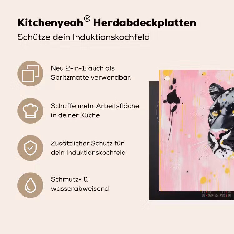 Zwart - Panter - Roze - Abstract Inductie beschemer met haakjes klein -ky-usp-de