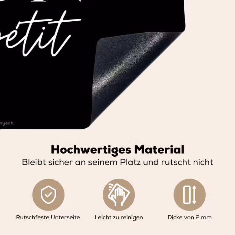 2-in-1 Herdabdeckplatte & Spritzschutz - Schwarz - Zitat - Guten Appetit - Zwart - Quote - Bon appétit Inductie beschemer met haakjes klein