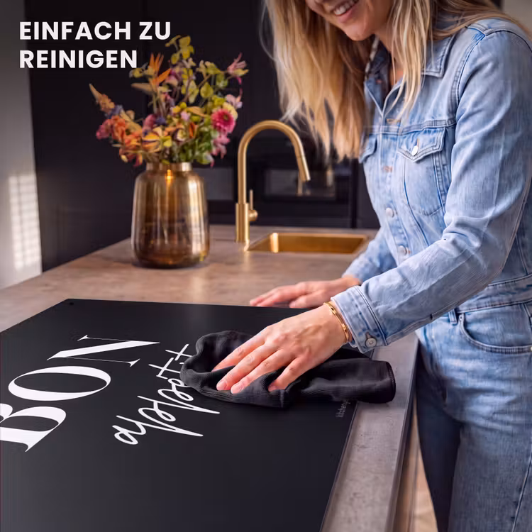 2-in-1 Herdabdeckplatte & Spritzschutz - Schwarz - Zitat - Guten Appetit - Zwart - Quote - Bon appétit Inductie beschemer met haakjes klein
