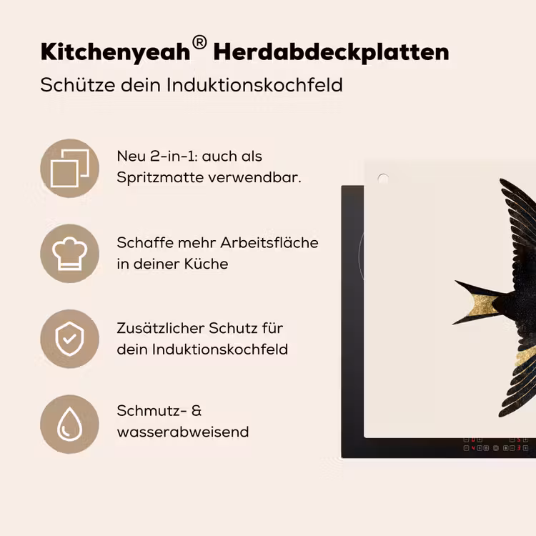 Zwarte zwaluw - Gouden accenten - Lichte achtergrond Inductie beschemer met haakjes middel -ky-usp-de