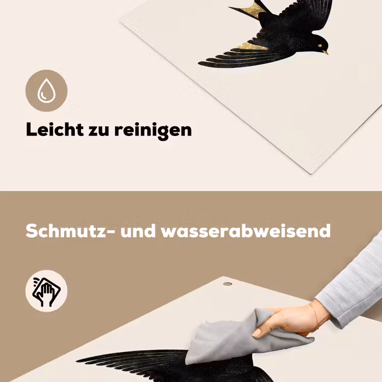 Zwarte zwaluw - Gouden accenten - Lichte achtergrond Inductie beschemer met haakjes middel -ky-schoon-de