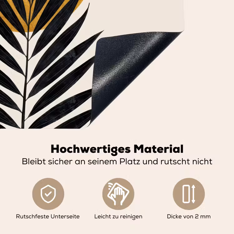 Zwart palmblad - Gouden cirkel - Beige achtergrond Inductie beschemer met haakjes middel -ky-onderkant-de