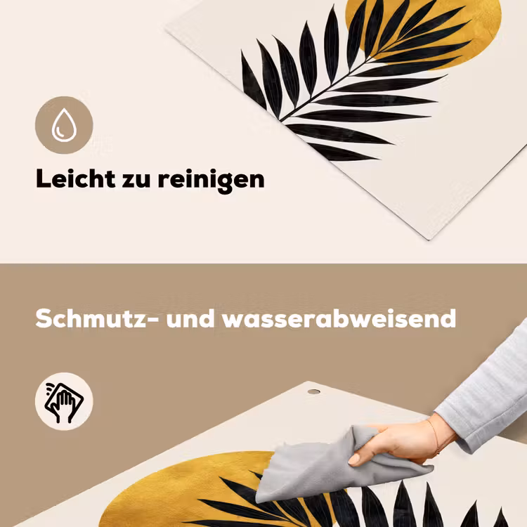 Zwart palmblad - Gouden cirkel - Beige achtergrond Inductie beschemer met haakjes middel -ky-schoon-de