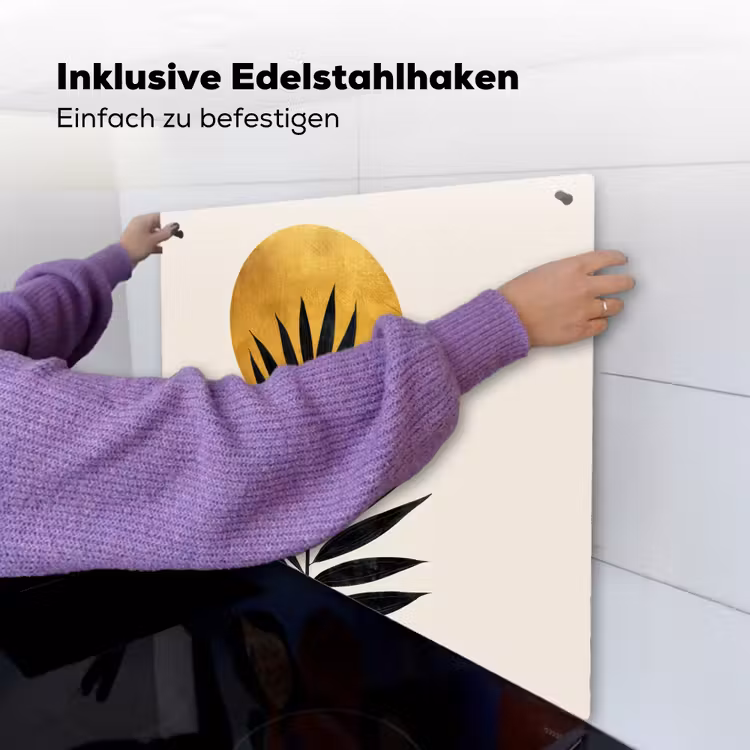 Zwart palmblad - Gouden cirkel - Beige achtergrond Inductie beschemer met haakjes middel -ky-ophangen-de