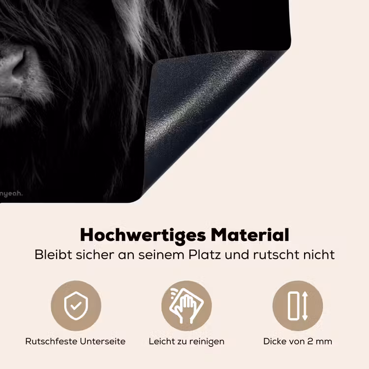 Schotse hooglander - Zwart Inductie beschemer met haakjes klein -ky-onderkant-de