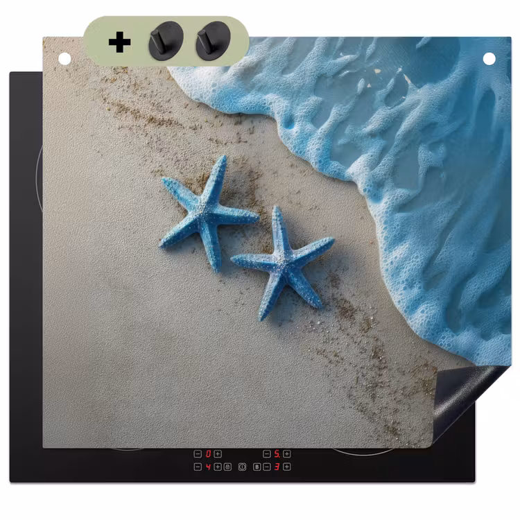Zeesterren - Zand - Zee - Blauw Inductie beschemer met haakjes middel -3d