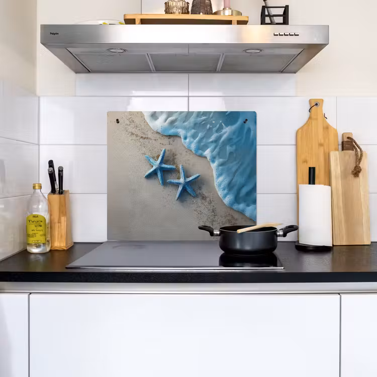 Zeesterren - Zand - Zee - Blauw Inductie beschemer met haakjes middel -sfeer2