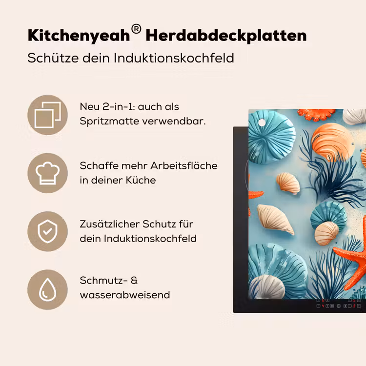 Zeesterren - Schelpen - Illustratie - Zand Inductie beschemer met haakjes klein -ky-usp-de