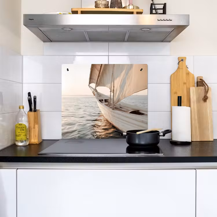 Zeilboot - Zee - Beige - Zon Inductie beschemer met haakjes middel -sfeer2