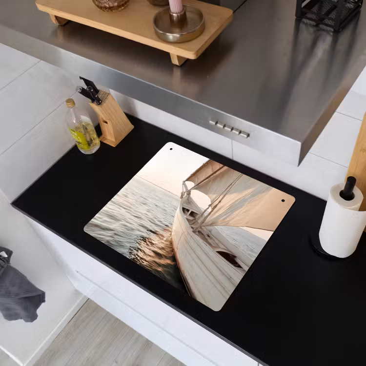 Zeilboot - Zee - Beige - Zon Inductie beschemer met haakjes middel -sfeer1