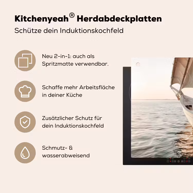 Zeilboot - Zee - Beige - Zon Inductie beschemer met haakjes middel -ky-usp-de