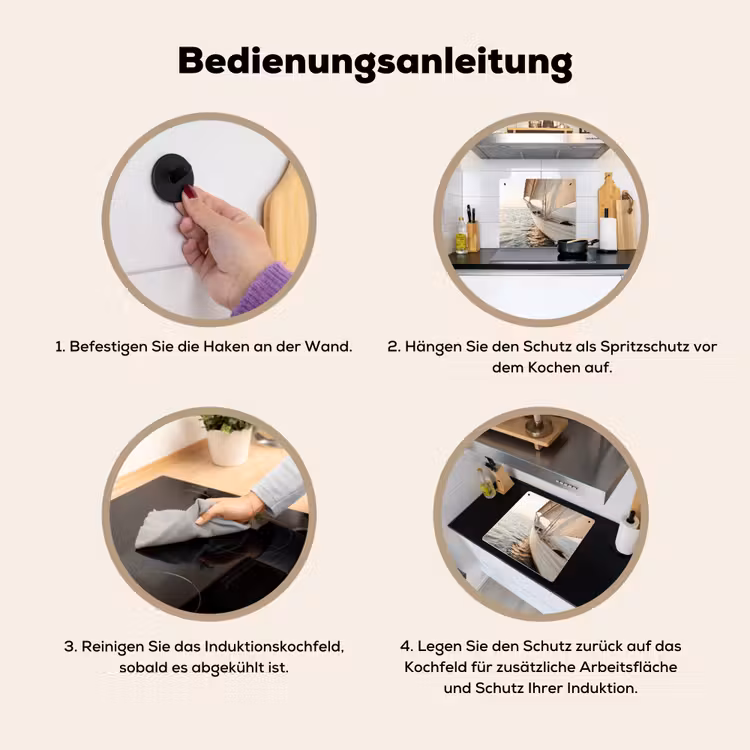 Zeilboot - Zee - Beige - Zon Inductie beschemer met haakjes middel -ky-gebruik-de