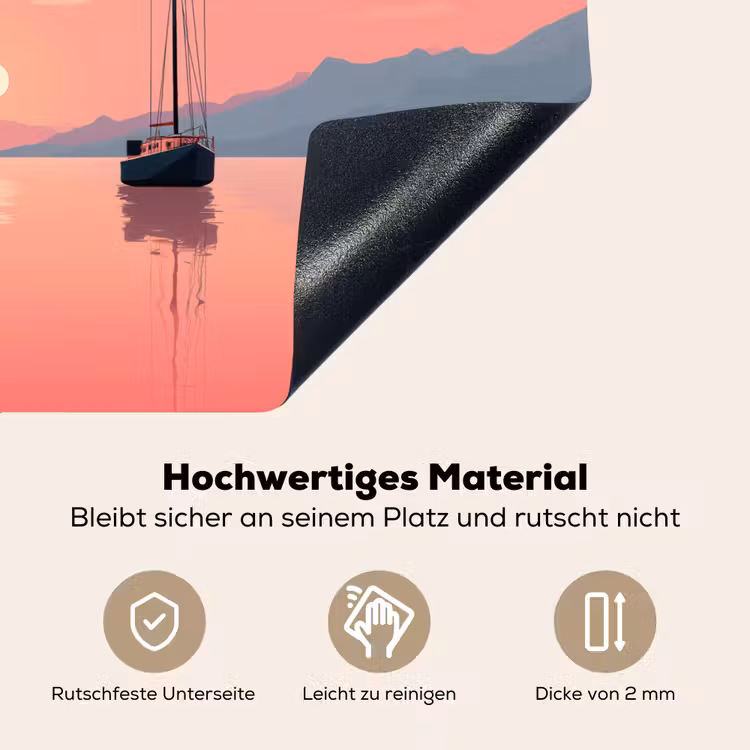 Zeilboot - Roze zee - Zonsondergang - Bergen Inductie beschemer met haakjes middel -ky-onderkant-de