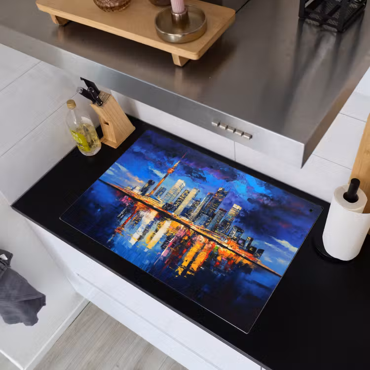 Skyline Toronto - Modern - Stadslicht - Blauw Inductie beschemer met haakjes klein -sfeer1