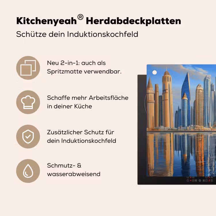 Skyline - Wolkenkrabbers - Water - Blauw Inductie beschemer met haakjes klein -ky-usp-de