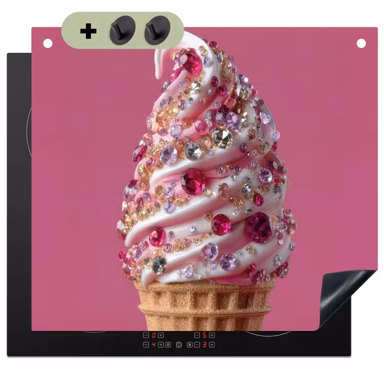 Softijs - Edelstenen - Roze - Hoorntje Inductie beschemer met haakjes middel -3d