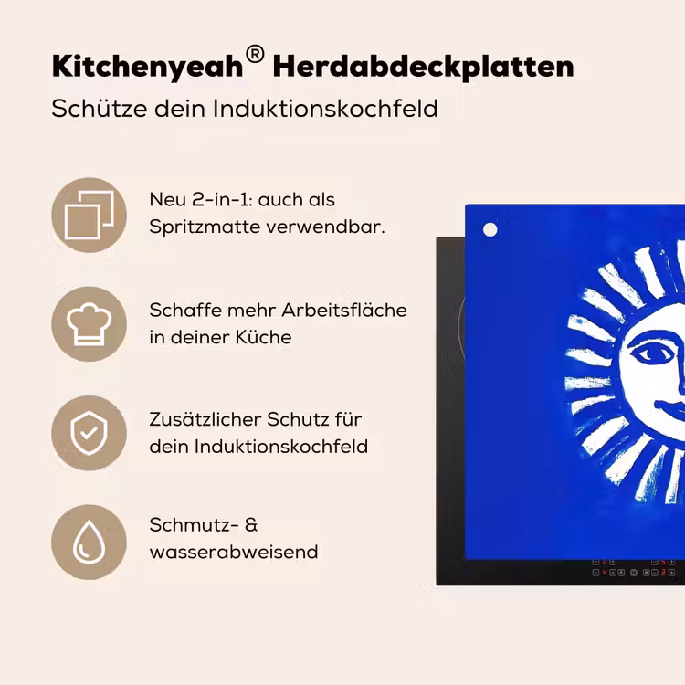 Zon - Gezicht - Penseelstructuur - Blauw Inductie beschemer met haakjes middel -ky-usp-de