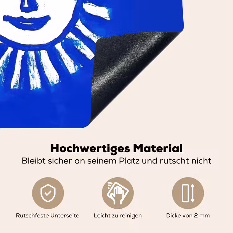 Zon - Gezicht - Penseelstructuur - Blauw Inductie beschemer met haakjes middel -ky-onderkant-de