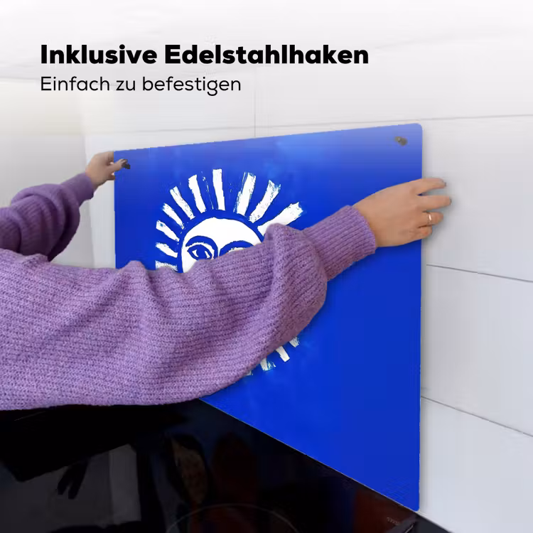 Zon - Gezicht - Penseelstructuur - Blauw Inductie beschemer met haakjes middel -ky-ophangen-de