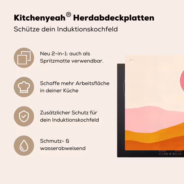Zon - Heuvels - Abstract - Roze Inductie beschemer met haakjes klein -ky-usp-de