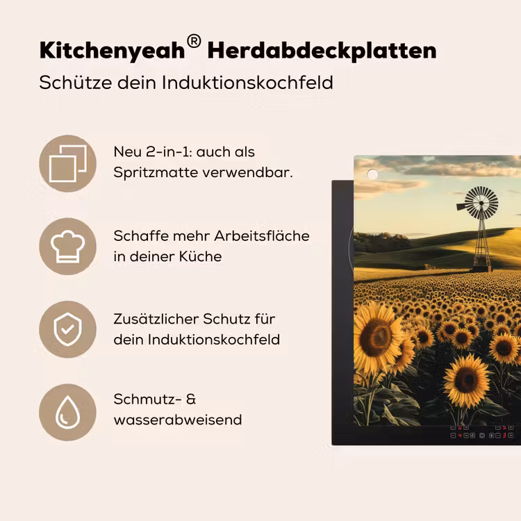 Zonnebloem - Veld - Windmolen Inductie beschemer met haakjes klein -ky-usp-de