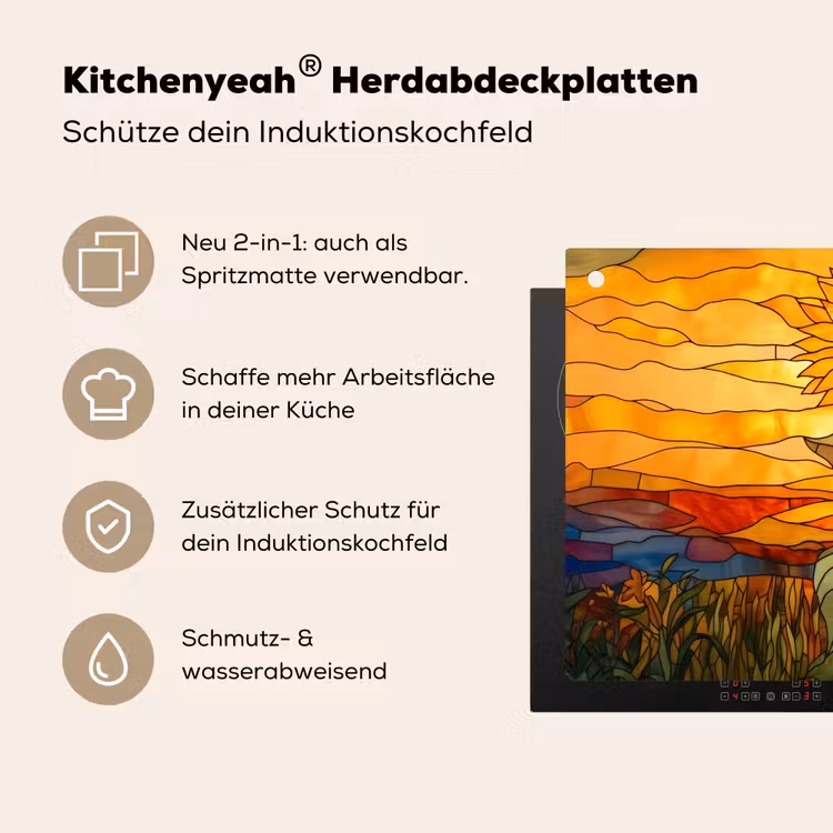 Zonnebloem - Mozaïek - Zonsondergang - Geel Inductie beschemer met haakjes klein -ky-usp-de