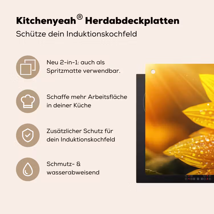 Zonnebloem - Dauwdruppels - Geel - Zonlicht Inductie beschemer met haakjes klein -ky-usp-de