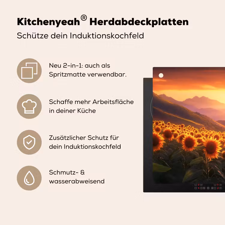 Zonnebloemen - Zonsondergang - Landschap Inductie beschemer met haakjes klein -ky-usp-de
