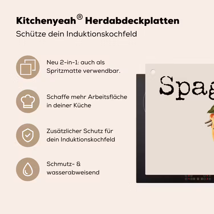 Spaghetti - tomatensaus - Parmezaanse kaas Inductie beschemer met haakjes klein -ky-usp-de