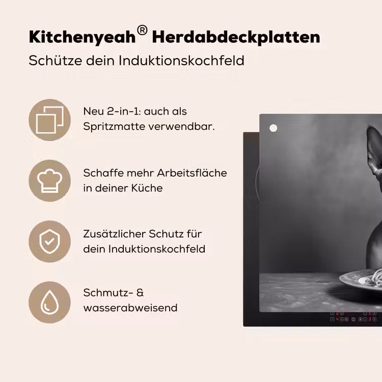 Sphynx - Kat - Dieren - Humor - Spaghetti - Zwart Wit Inductie beschemer met haakjes klein -ky-usp-de