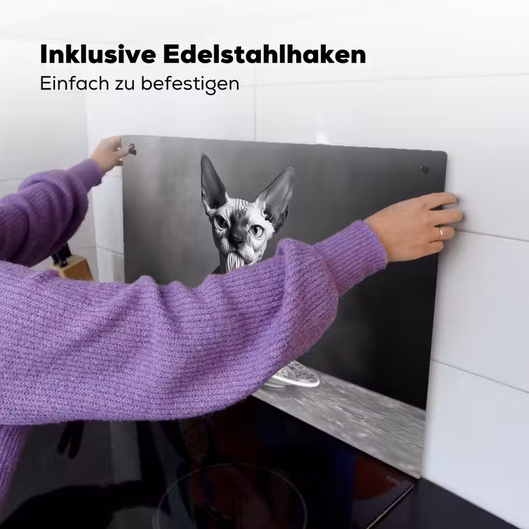 Sphynx - Kat - Dieren - Humor - Spaghetti - Zwart Wit Inductie beschemer met haakjes klein -ky-ophangen-de