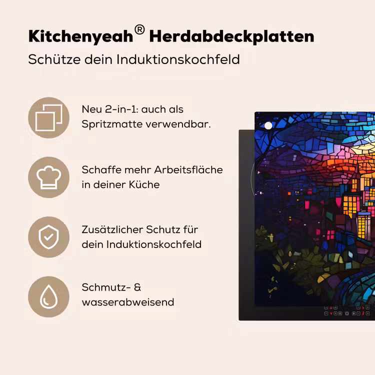 Stad - Maan - Mozaïek - Kleurrijk Inductie beschemer met haakjes klein -ky-usp-de