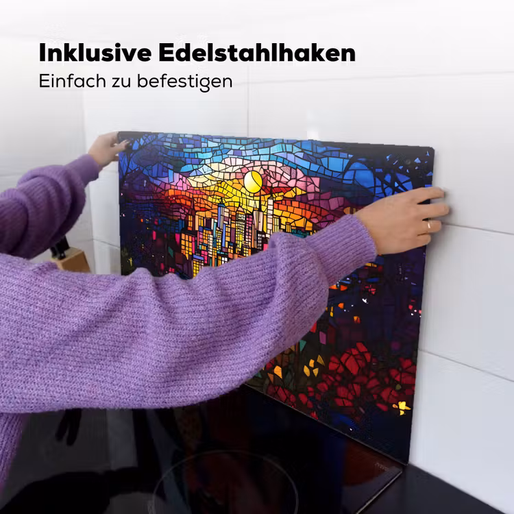 Stad - Maan - Mozaïek - Kleurrijk Inductie beschemer met haakjes klein -ky-ophangen-de