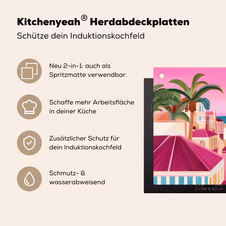 Stad - Roze - Palmbomen Inductie beschemer met haakjes klein -ky-usp-de