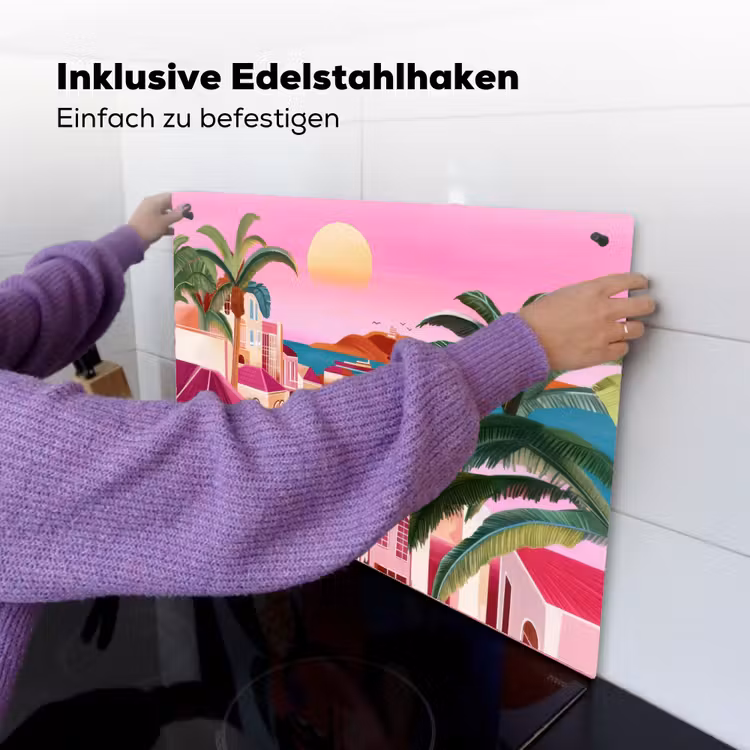 Stad - Roze - Palmbomen Inductie beschemer met haakjes klein -ky-ophangen-de