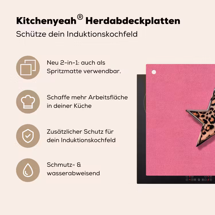 Ster - Luipaard - Print - Roze Inductie beschemer met haakjes middel -ky-usp-de