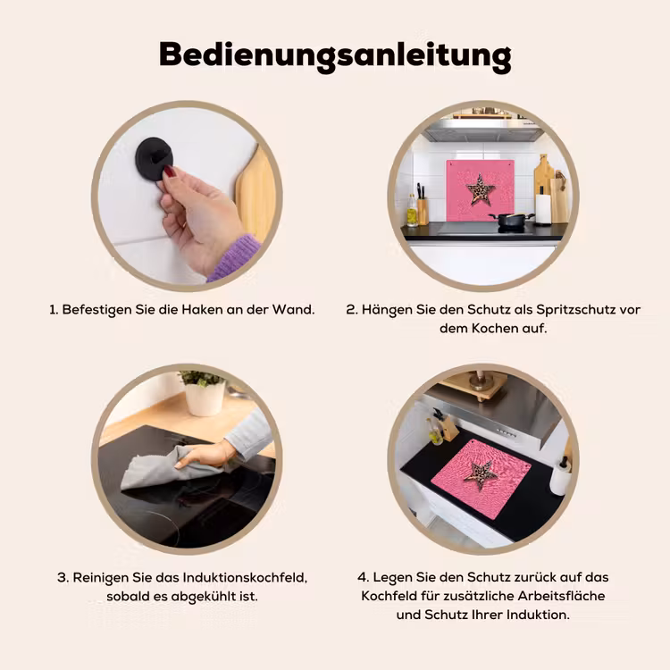 Ster - Luipaard - Print - Roze Inductie beschemer met haakjes middel -ky-gebruik-de
