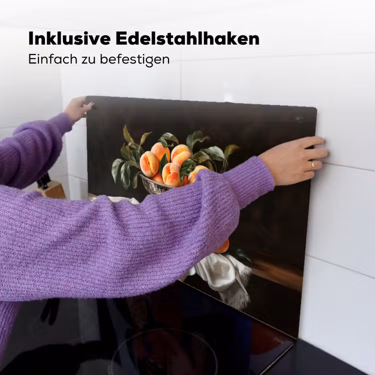 Stilleven - Perziken - Vintage Inductie beschemer met haakjes klein -ky-ophangen-de