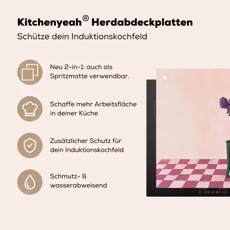 Stoel - Vaas - Bloemen - Geblokt Inductie beschemer met haakjes klein -ky-usp-de