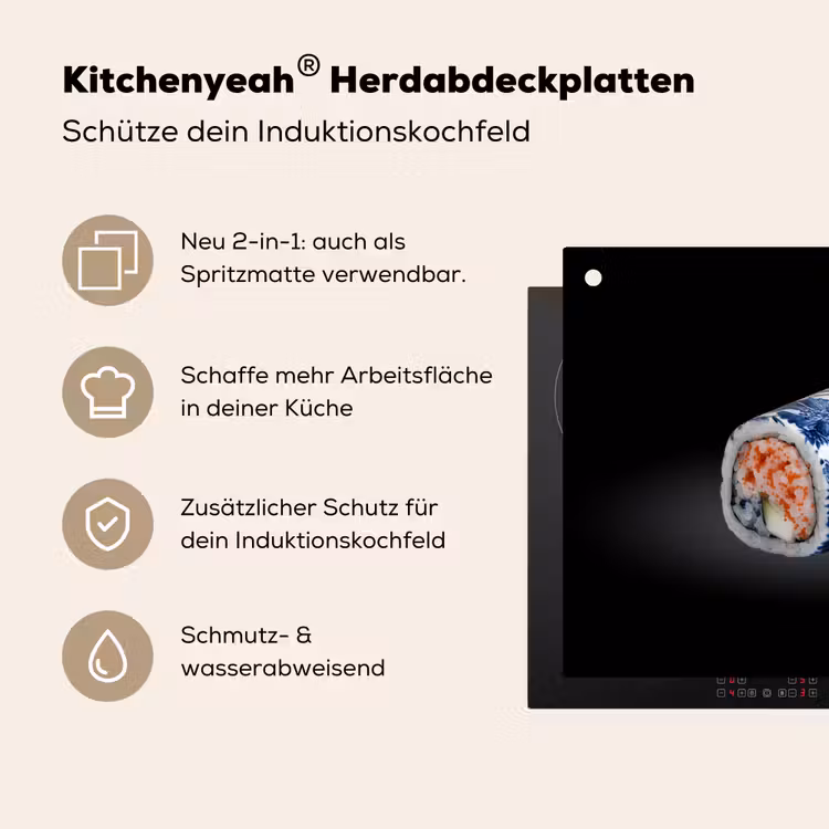 Sushi - Delfts blauw - Rijst - Vis - Elegant Inductie beschemer met haakjes klein -ky-usp-de