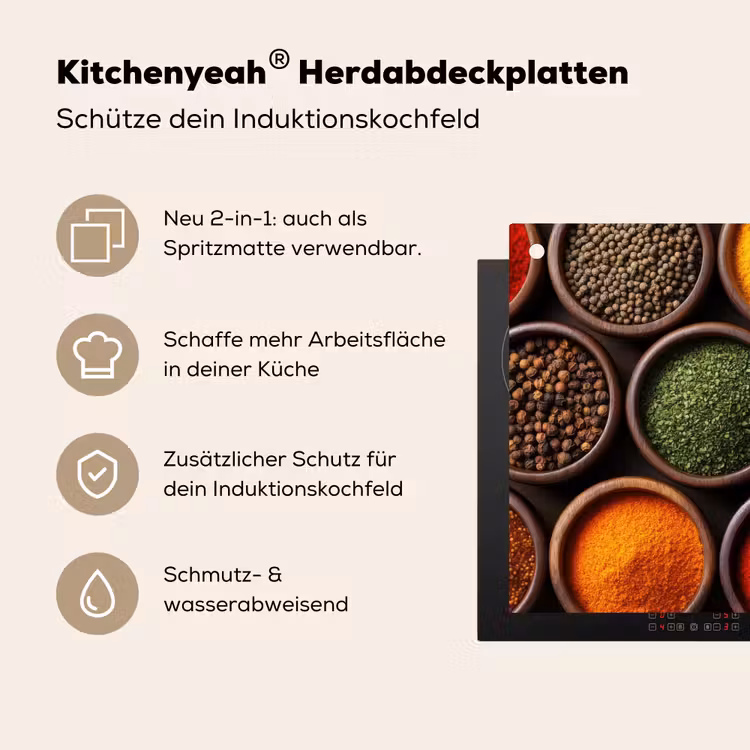 Bakjes - Hout - Kruiden - Kleurrijk Inductie beschemer met haakjes klein -ky-usp-de