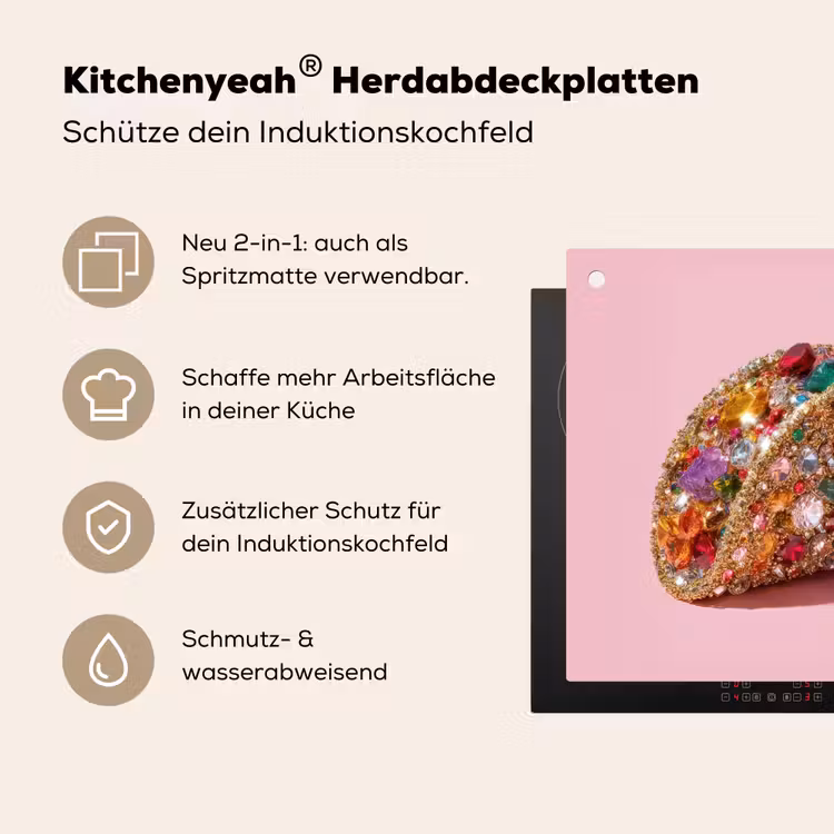 Taco - Kleurrijk - Edelstenen - Goud Inductie beschemer met haakjes middel -ky-usp-de