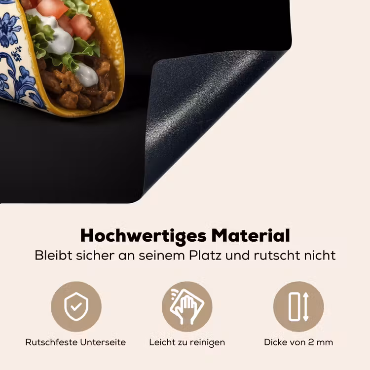 Taco - Vlees - Salade - Delftsblauw - Motief Inductie beschemer met haakjes klein -ky-onderkant-de