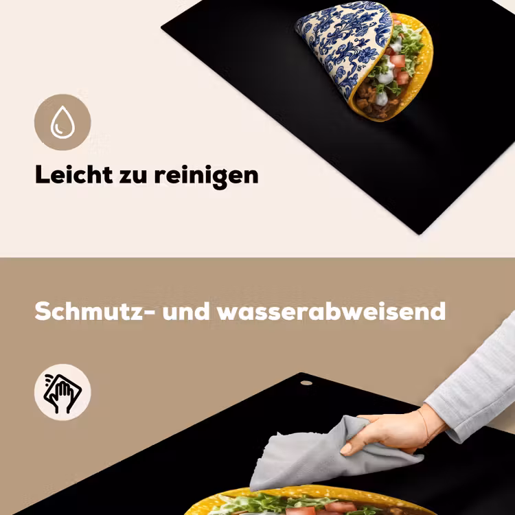 Taco - Vlees - Salade - Delftsblauw - Motief Inductie beschemer met haakjes klein -ky-schoon-de