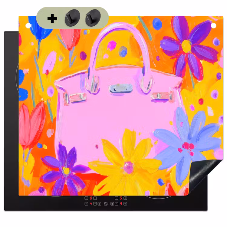 Tas - Roze - Bloemen Inductie beschemer met haakjes middel -3d