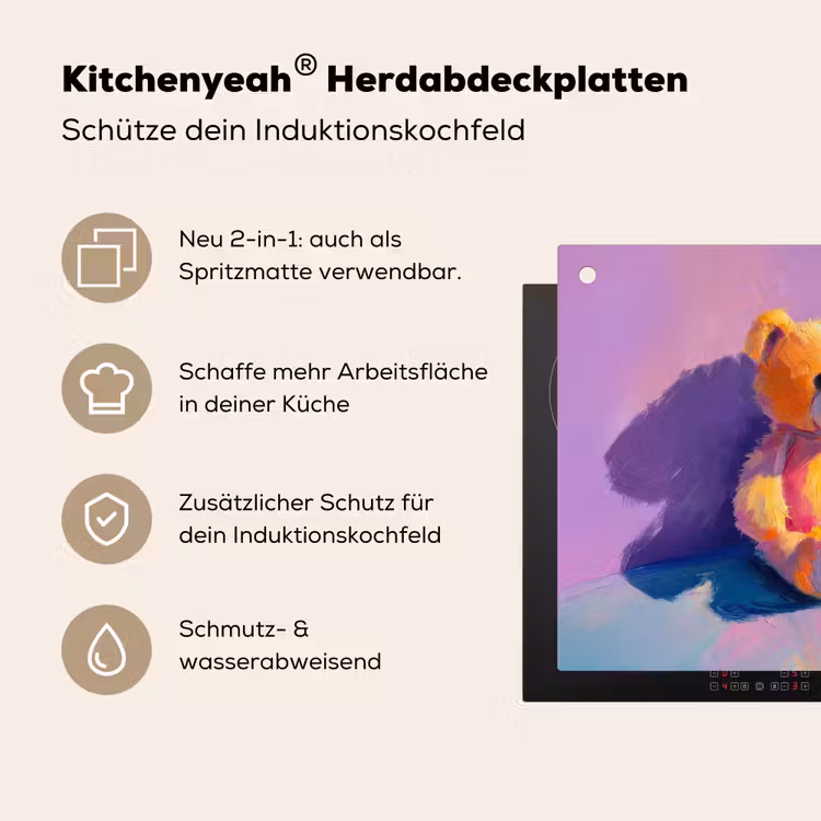 Teddybeer - Schaduw - Penseelstreken - Paars Inductie beschemer met haakjes middel -ky-usp-de