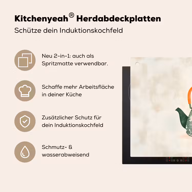 Theepot - Groen - Bloemen - Oranje Inductie beschemer met haakjes klein -ky-usp-de