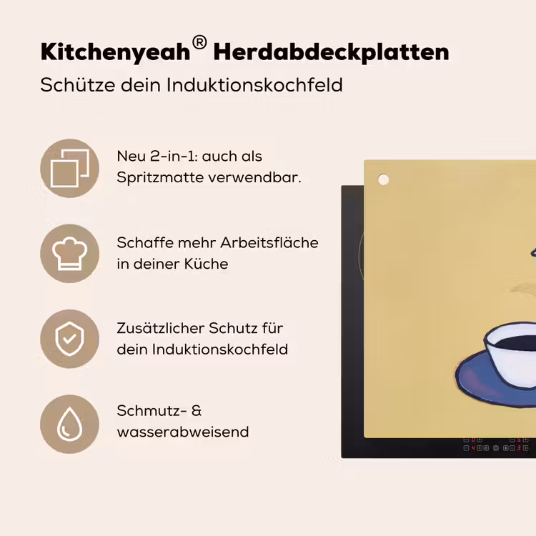 Theepot - Kopje - Beige - Illustratie Inductie beschemer met haakjes klein -ky-usp-de