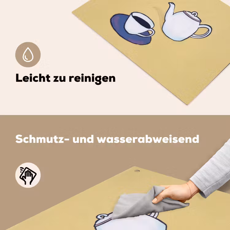 Theepot - Kopje - Beige - Illustratie Inductie beschemer met haakjes klein -ky-schoon-de