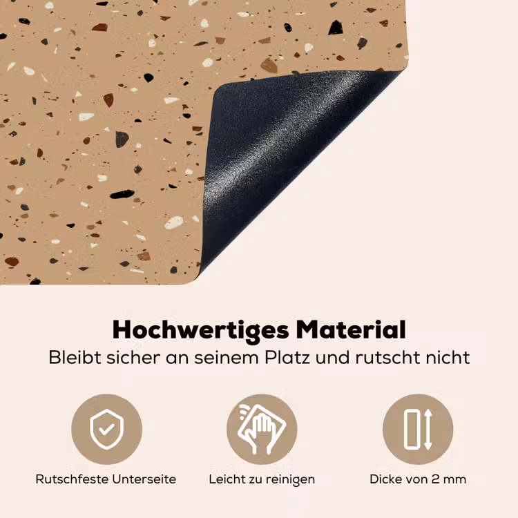 Terrazzo - Patroon - Beige Inductie beschemer met haakjes klein 777 -ky-onderkant-de